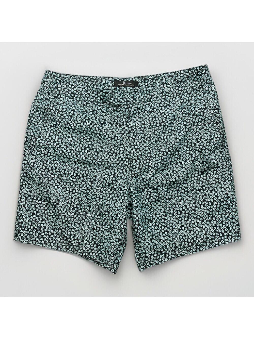 Marc Anthony Swim Shorts Men's 32 Green & Navy Floral Slim-Fit Trunks Pool Beach